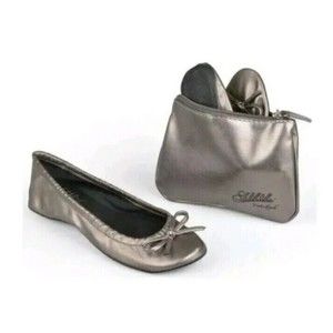 Sidekicks Shoes Ballet Flats Slip On Comfort Heelin' Good Silver + Carry Bag L
